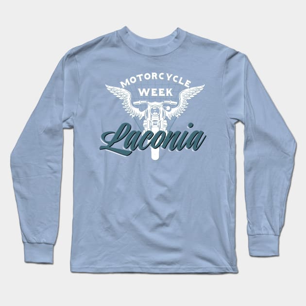 Laconia motorcycle week logo style - white and blue Long Sleeve T-Shirt by PincGeneral